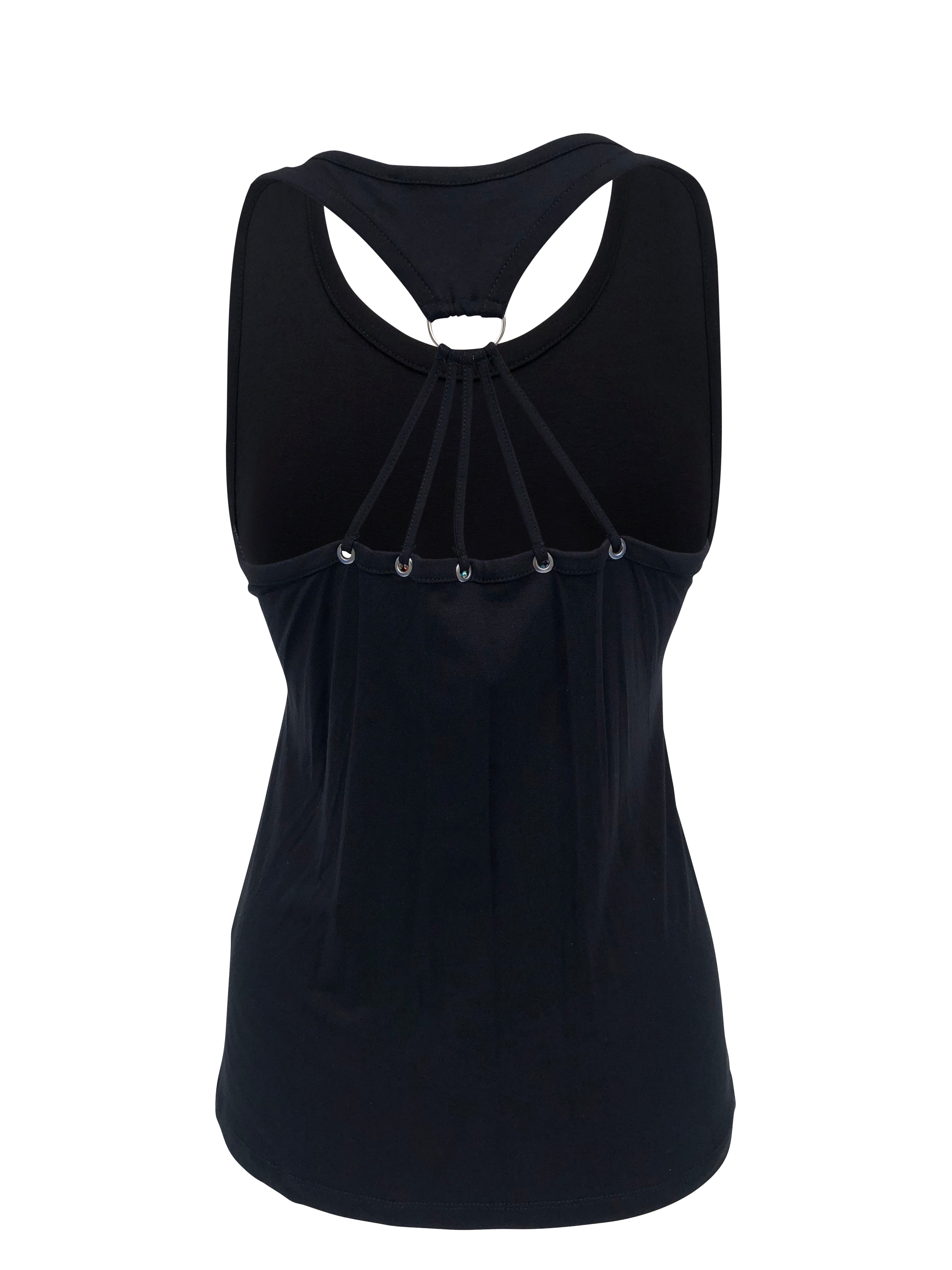 Womens Black Tank Top with Rhinestone Skull