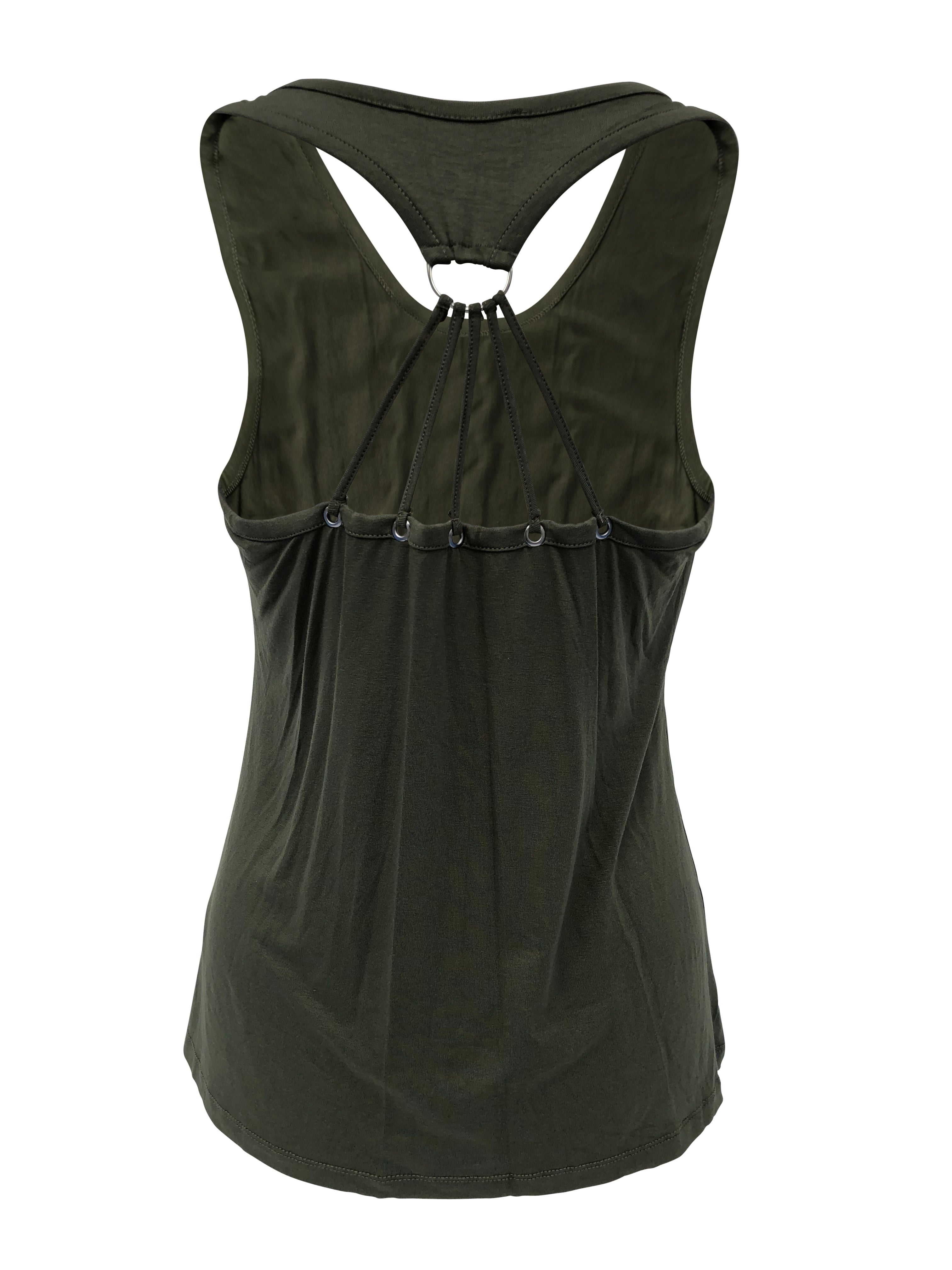 Womens Green Tank Top with Rhinestone Skull