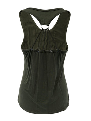 Womens Green Tank Top with Rhinestone Skull