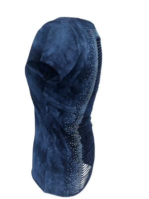 Women's Dark Blue Open Back with Rhinestones Shirt
