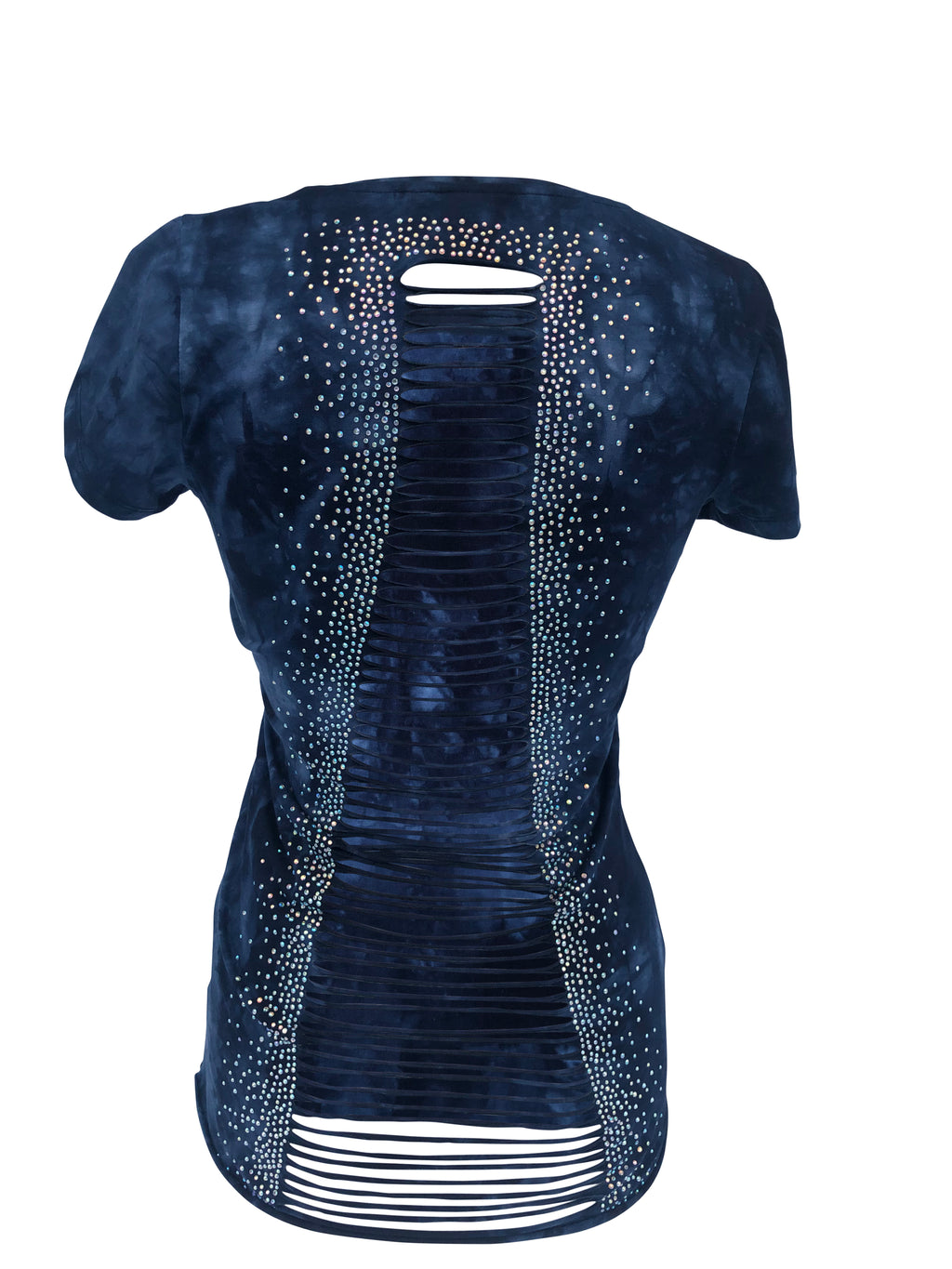 Women's Dark Blue Open Back with Rhinestones Shirt