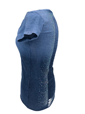 Women's Blue Ombre Open Back with Rhinestones Shirt