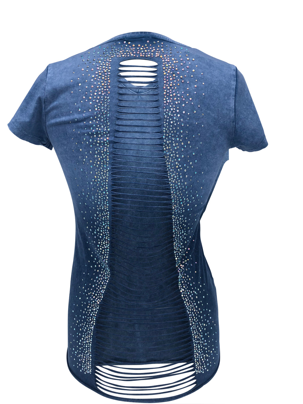 Women's Blue Ombre Open Back with Rhinestones Shirt