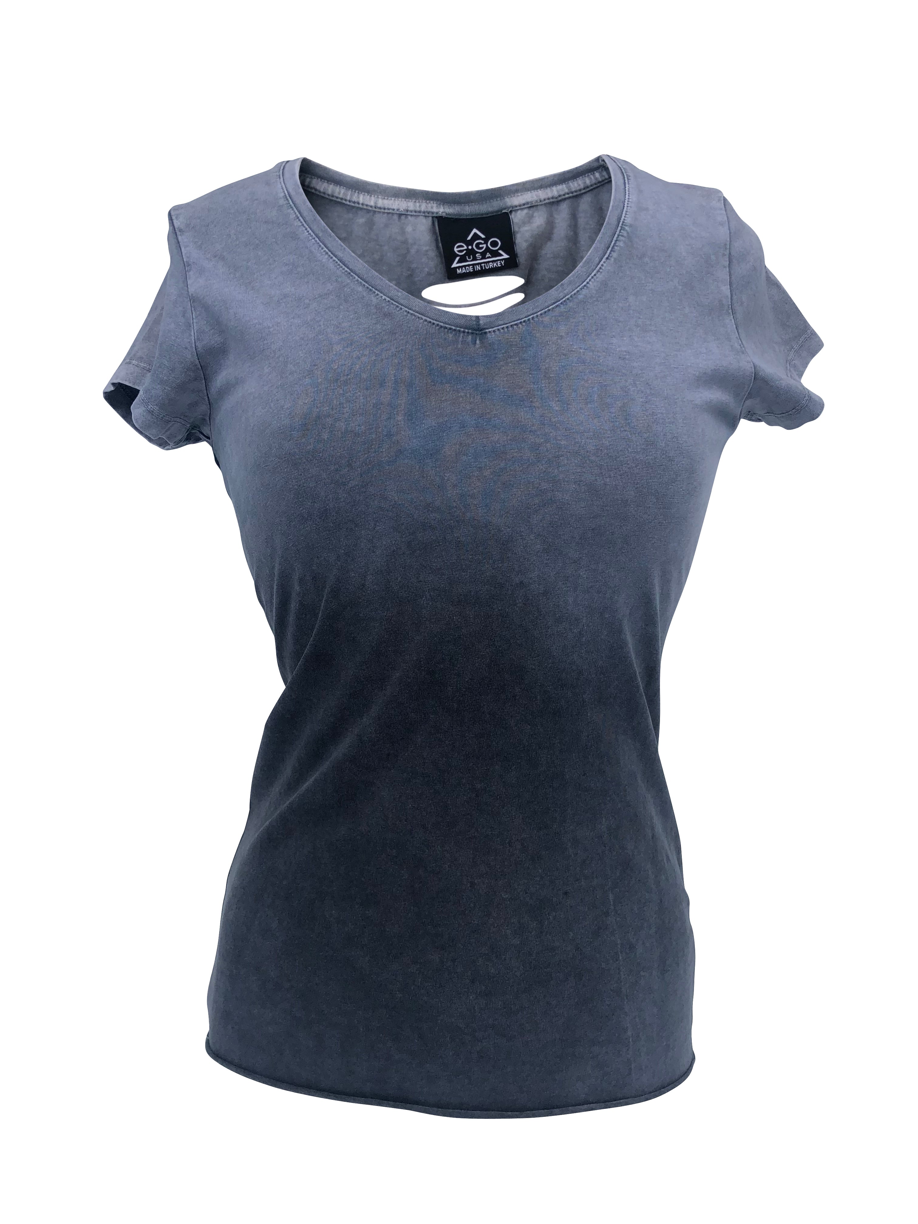 Women's Charcoal Top Light Ombre Open Back with Rhinestones Shirt