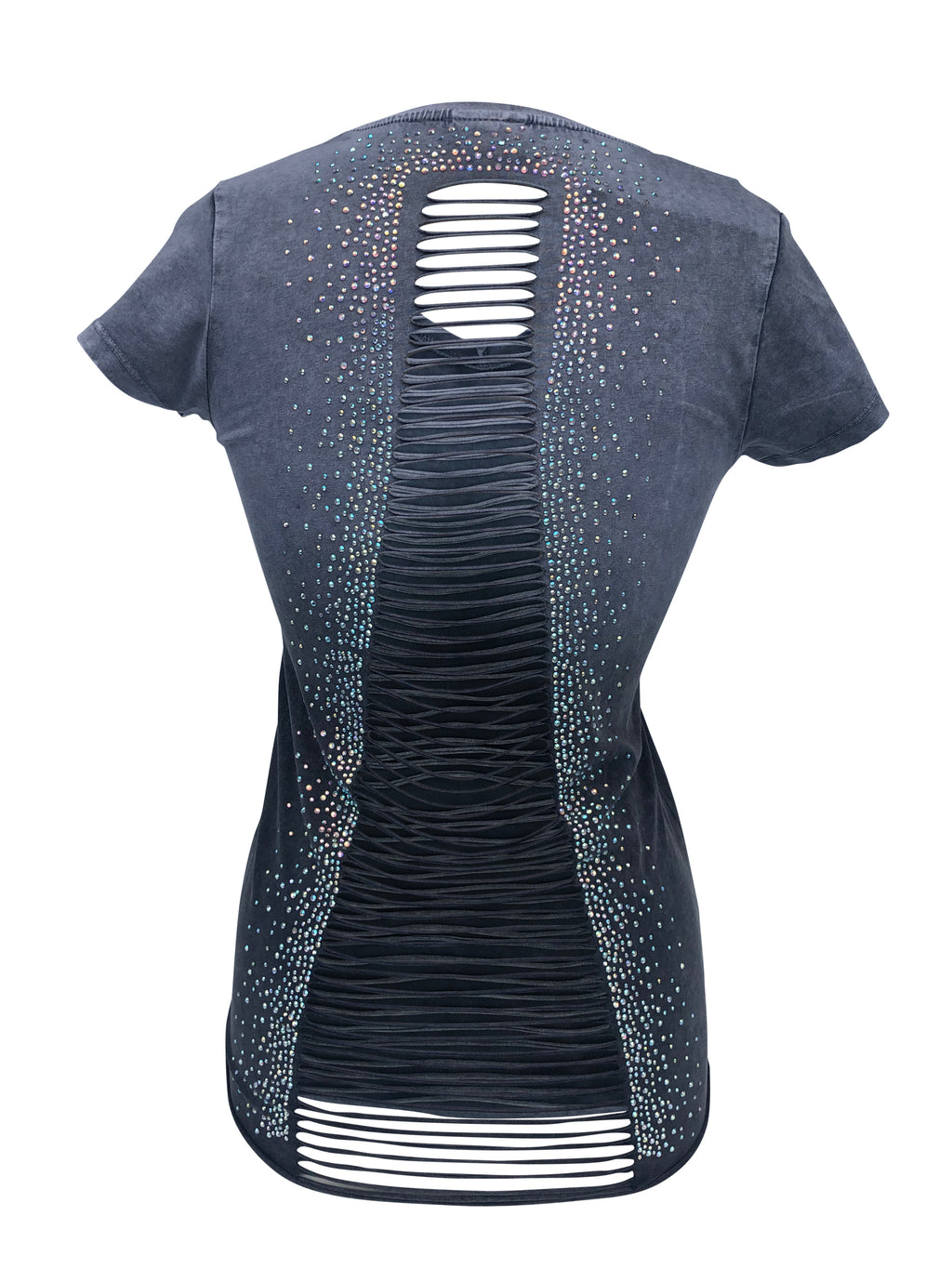 Women's Charcoal Top Light Ombre Open Back with Rhinestones Shirt