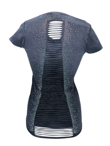 Women's Charcoal Top Light Ombre Open Back with Rhinestones Shirt