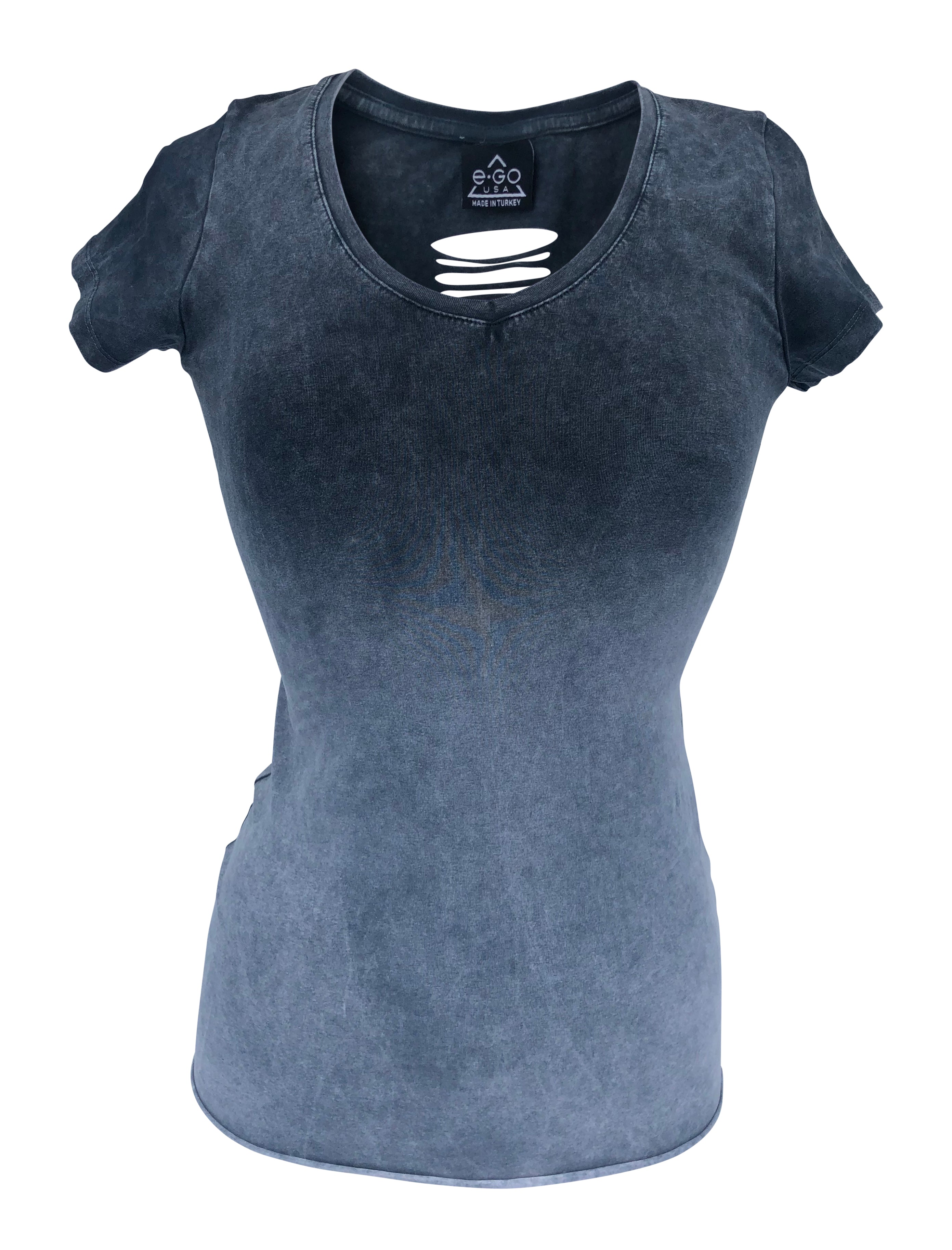 Women's Charcoal Bottom Light Ombre Open Back with Rhinestones Shirt