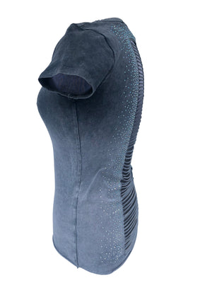 Women's Charcoal Bottom Light Ombre Open Back with Rhinestones Shirt