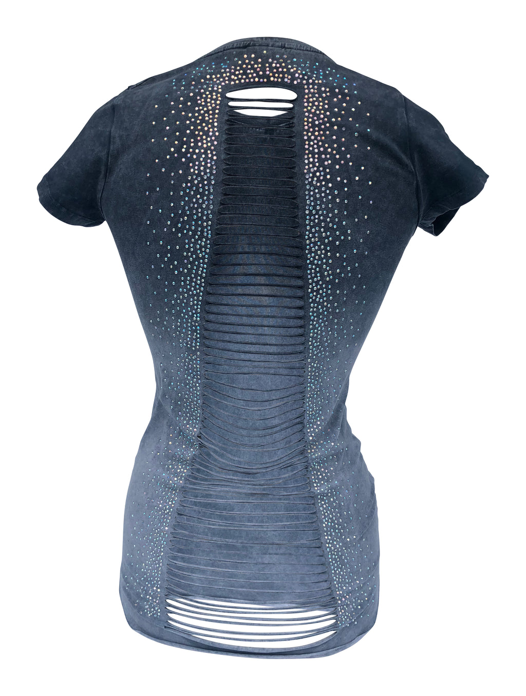 Women's Charcoal Bottom Light Ombre Open Back with Rhinestones Shirt