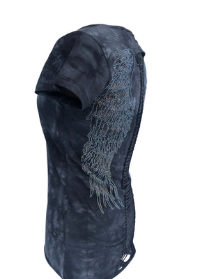 Women's Black Winged Back with Rhinestones Shirt