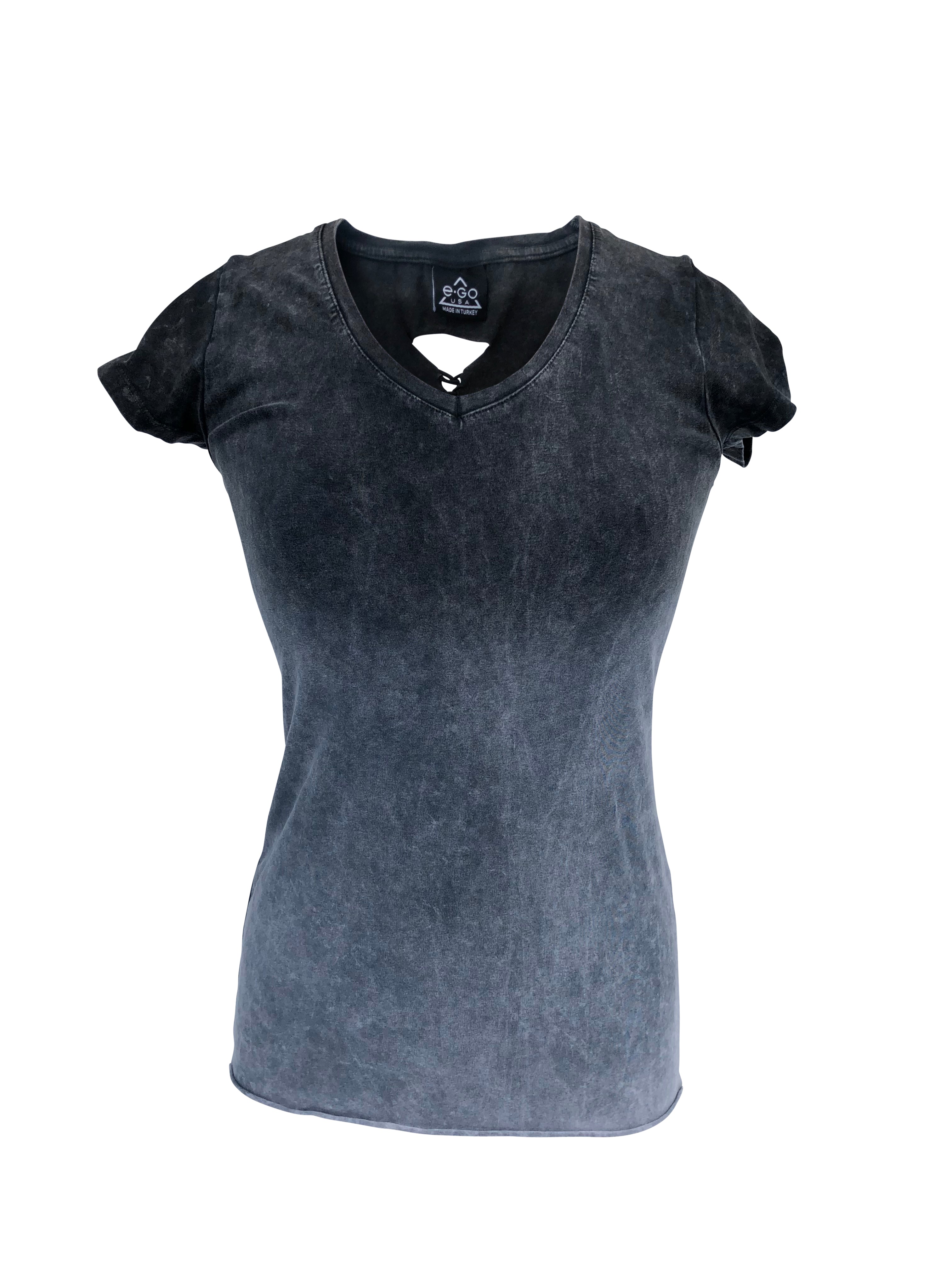Women's Charcoal Ombre Bottom Light Winged Back with Rhinestones Shirt