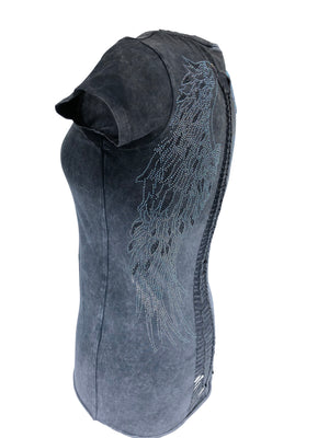 Women's Charcoal Ombre Bottom Light Winged Back with Rhinestones Shirt