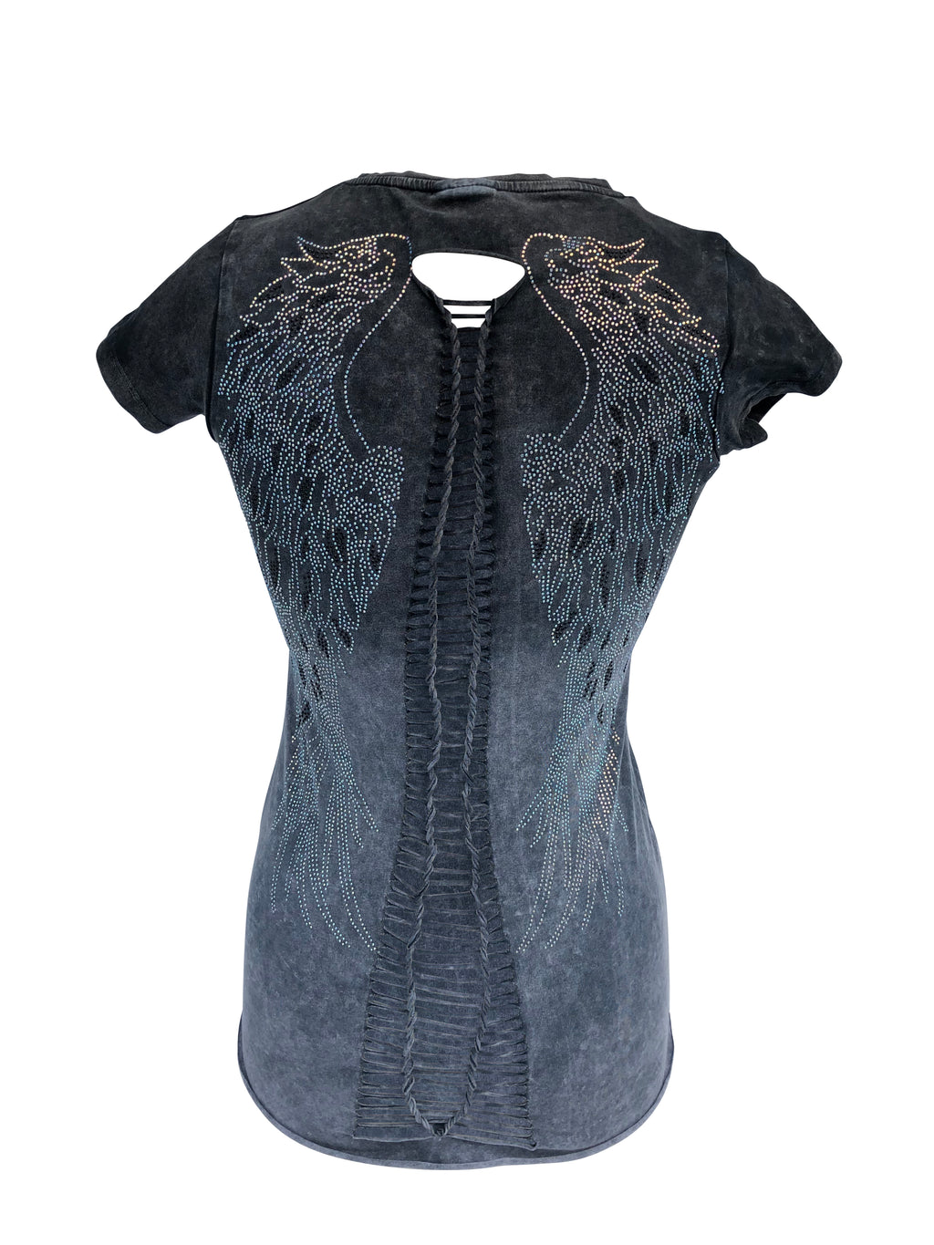 Women's Charcoal Ombre Bottom Light Winged Back with Rhinestones Shirt