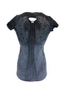 Women's Charcoal Ombre Bottom Light Winged Back with Rhinestones Shirt