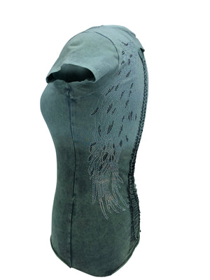 Women's Green Ombre Winged Back with Rhinestones Shirt