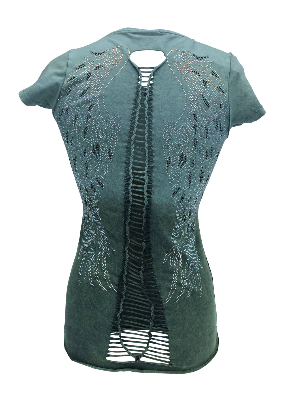 Women's Green Ombre Winged Back with Rhinestones Shirt