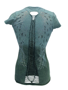 Women's Green Ombre Winged Back with Rhinestones Shirt