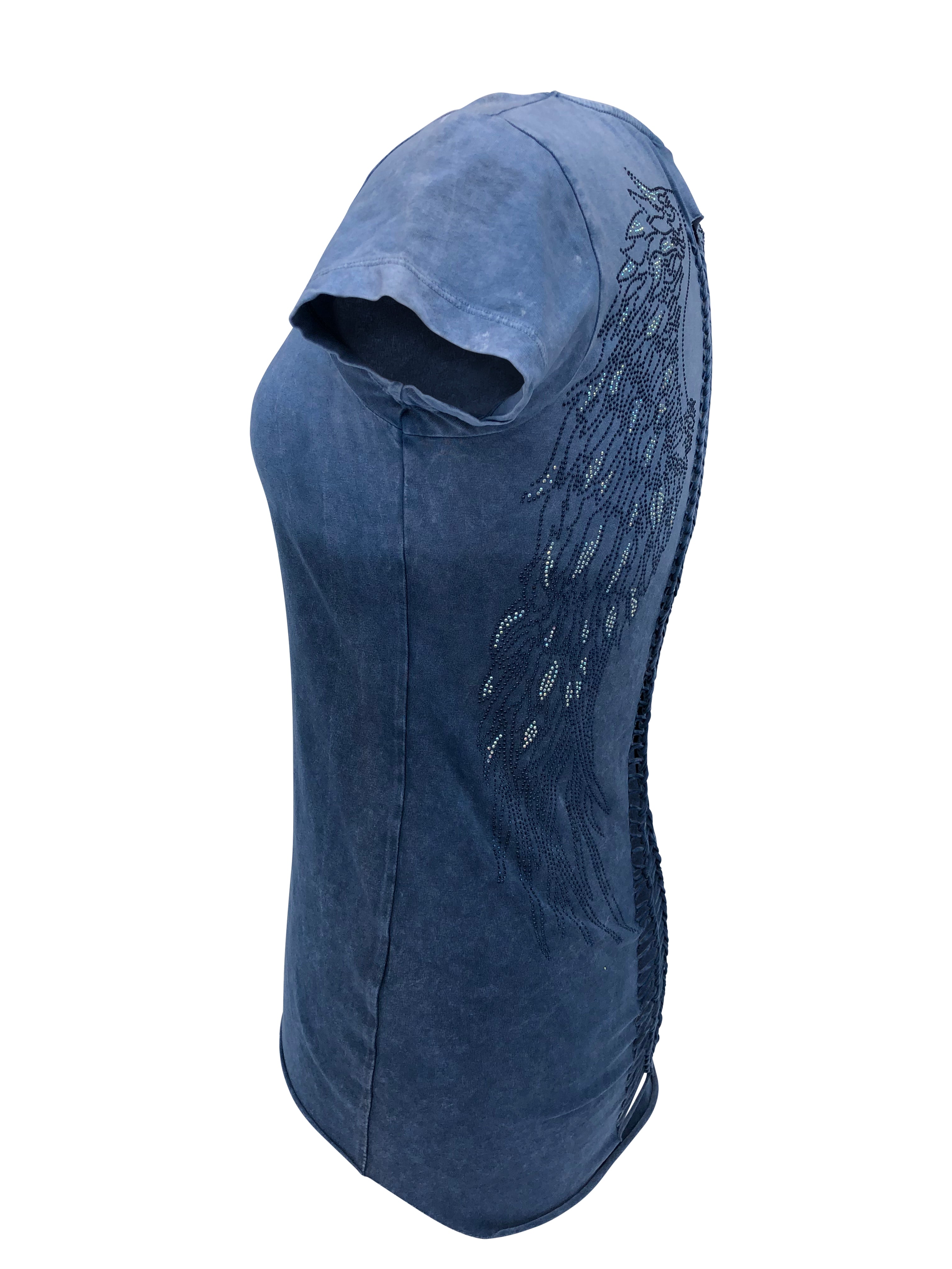 Women's Blue Ombre Winged Back with Rhinestones Shirt