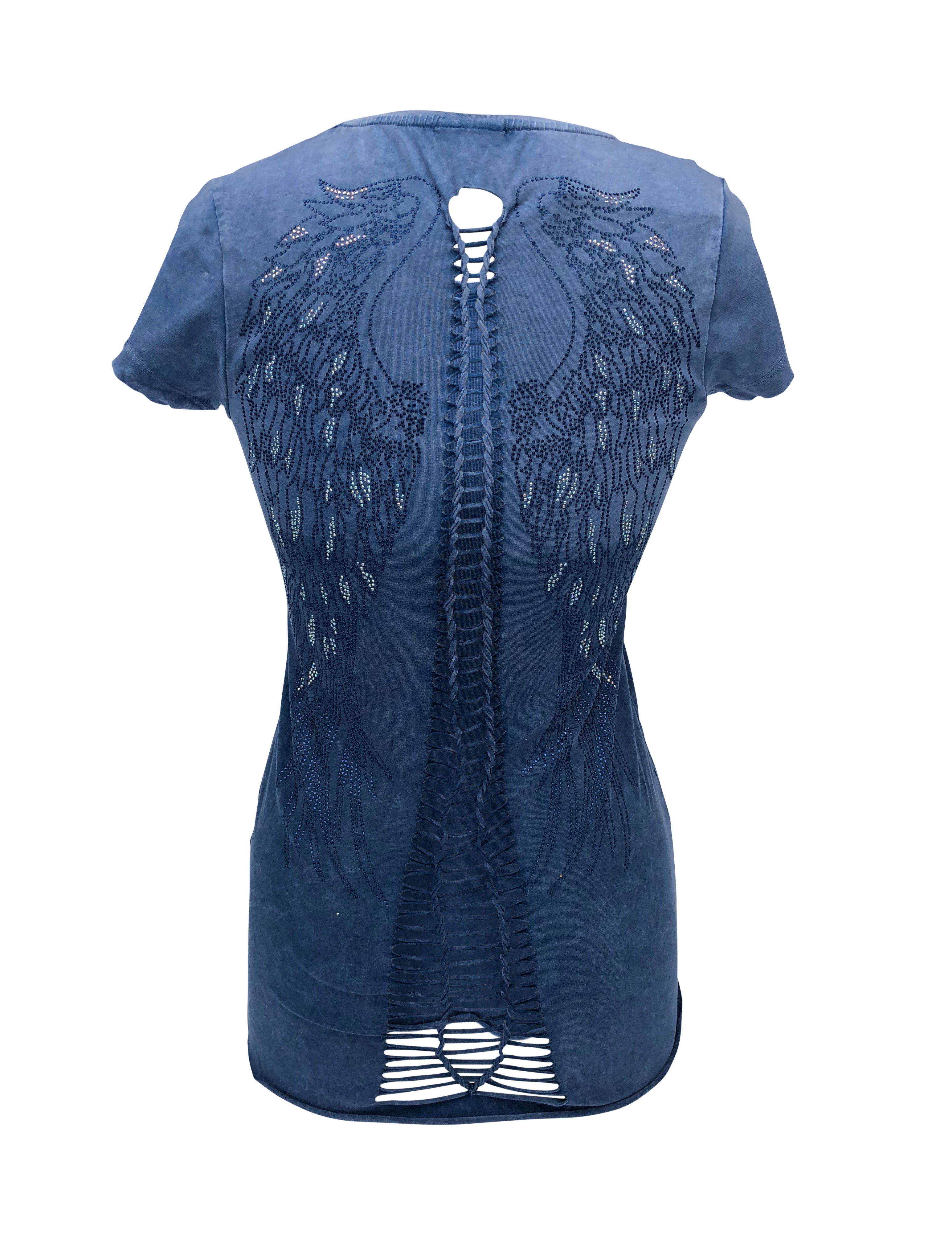 Women's Blue Ombre Winged Back with Rhinestones Shirt