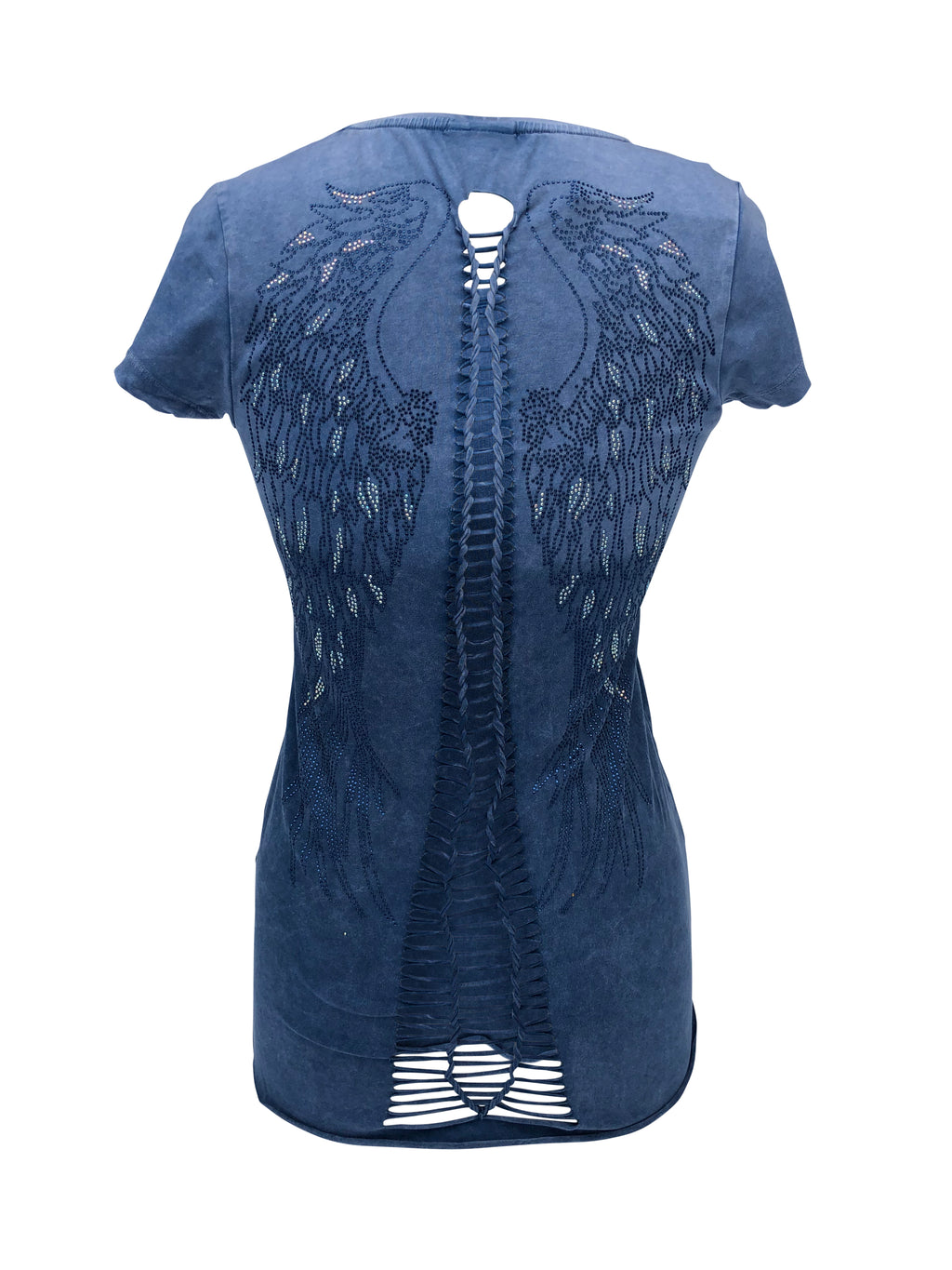 Women's Blue Ombre Winged Back with Rhinestones Shirt