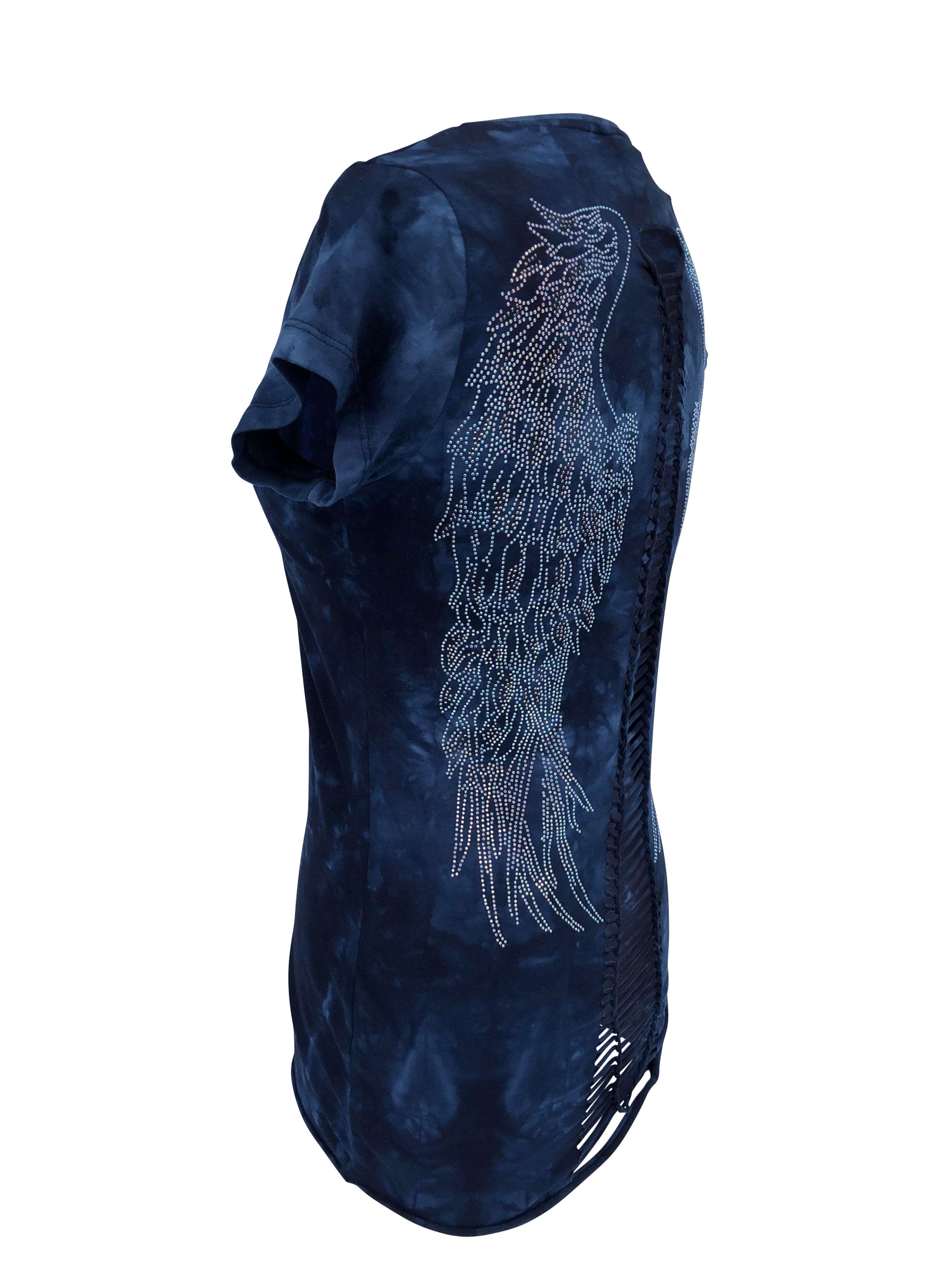 Women's Dark Blue Winged Back with Rhinestones Shirt