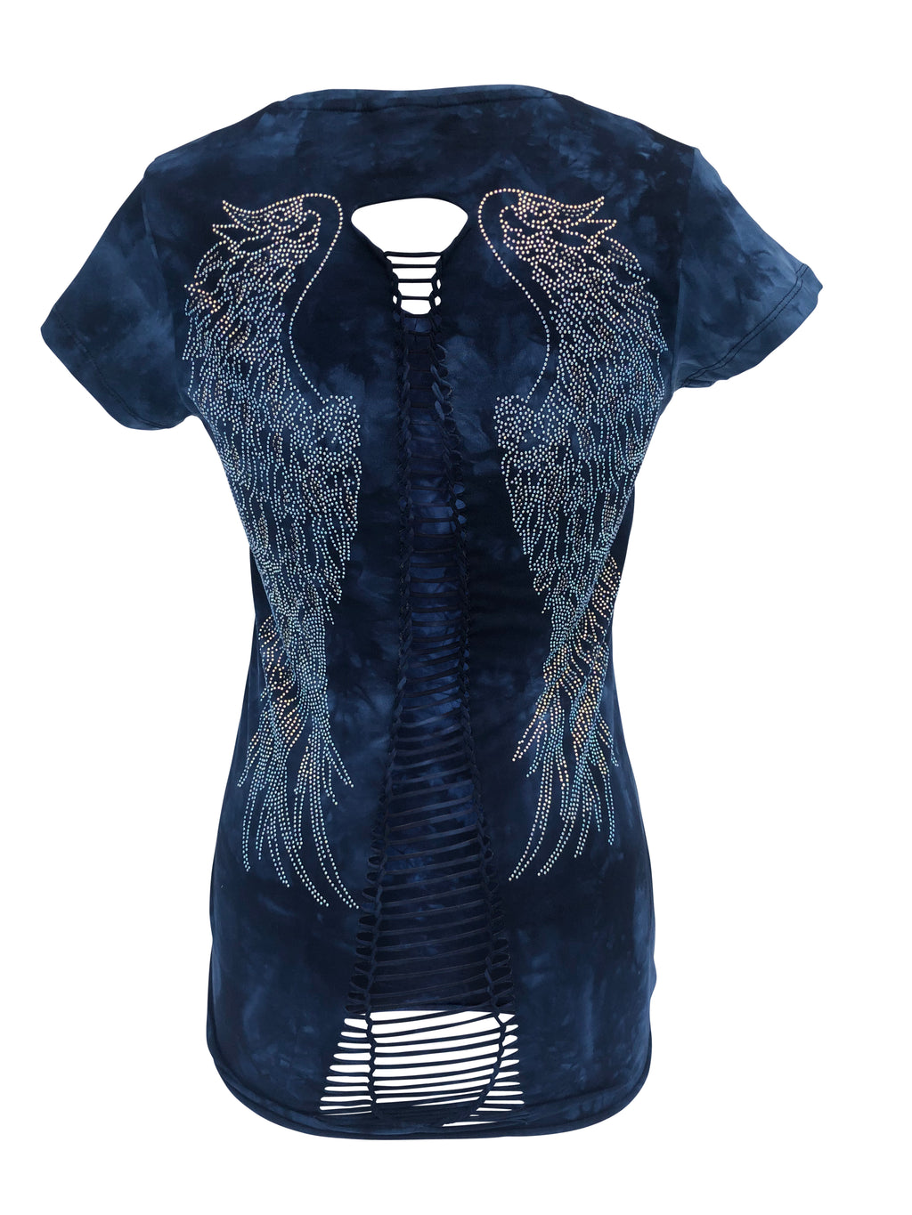 Women's Dark Blue Winged Back with Rhinestones Shirt