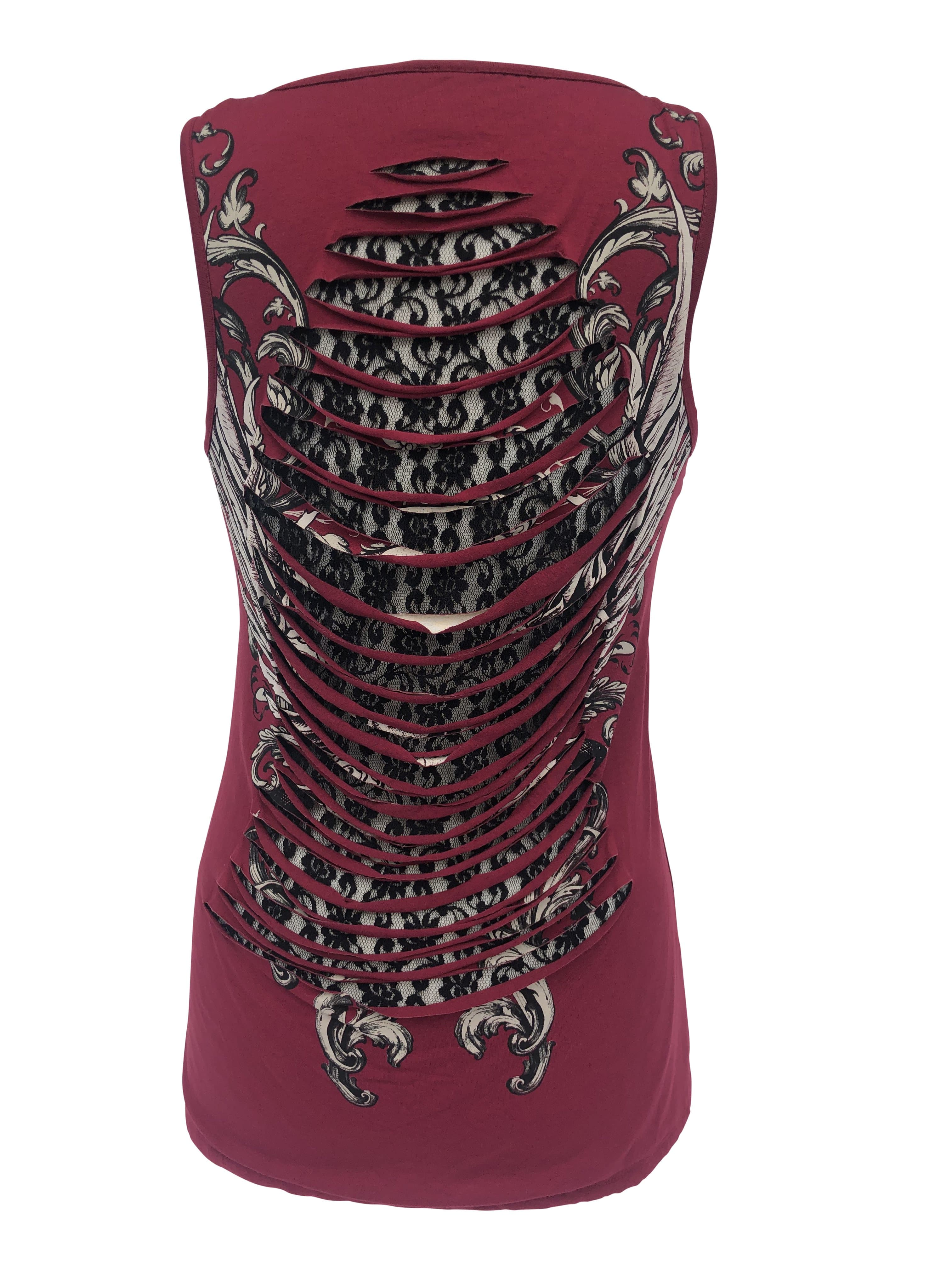 Womens Maroon with Rhinestones Skull and Cutout Back Tank Top