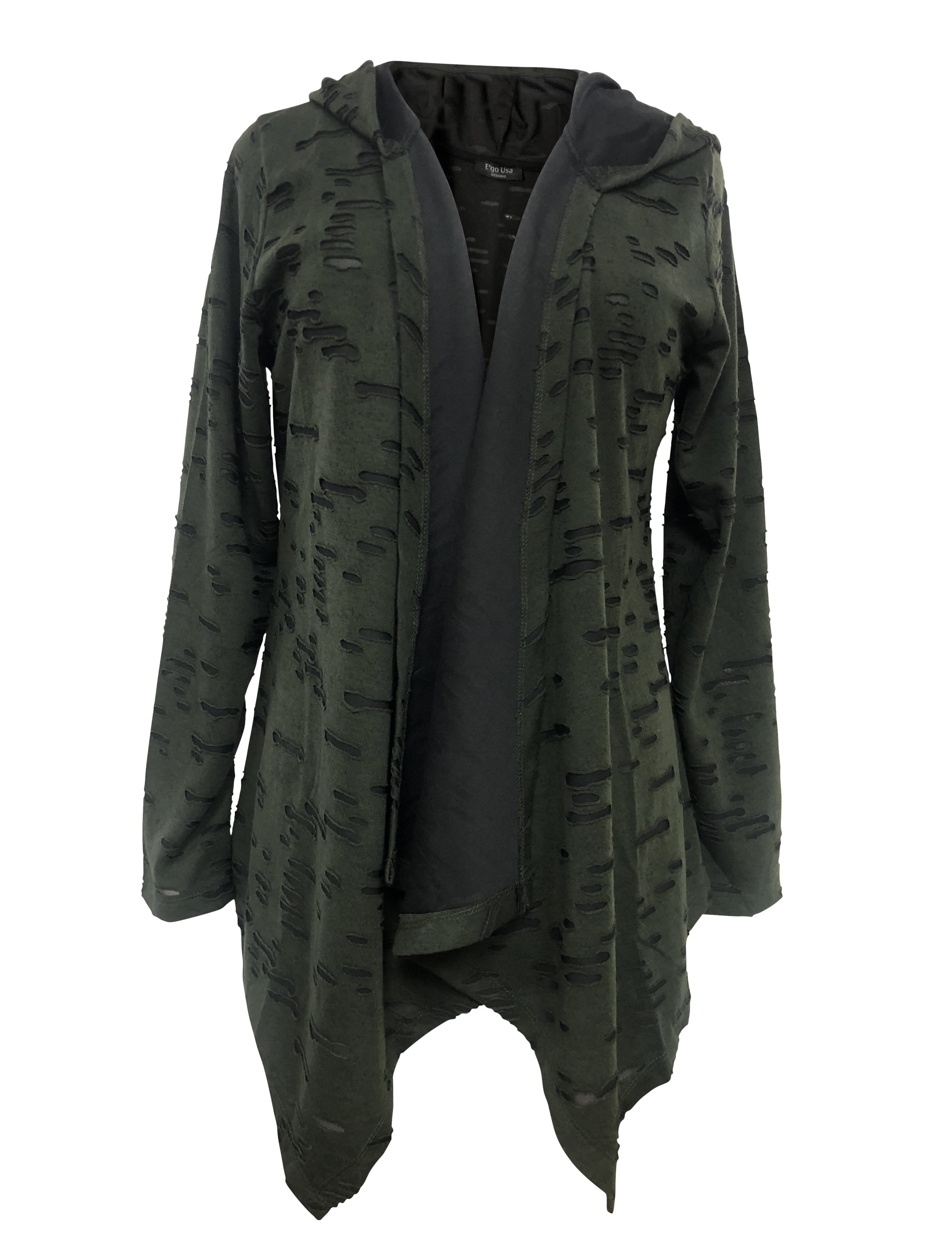 Womens Green Hooded Poncho with Wing Pattern and Rhinestones on the Back