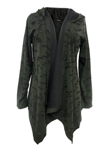 Womens Green Hooded Poncho with Wing Pattern and Rhinestones on the Back