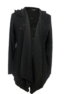 Womens Black Hooded Poncho with Wing Pattern and Rhinestones on the Back