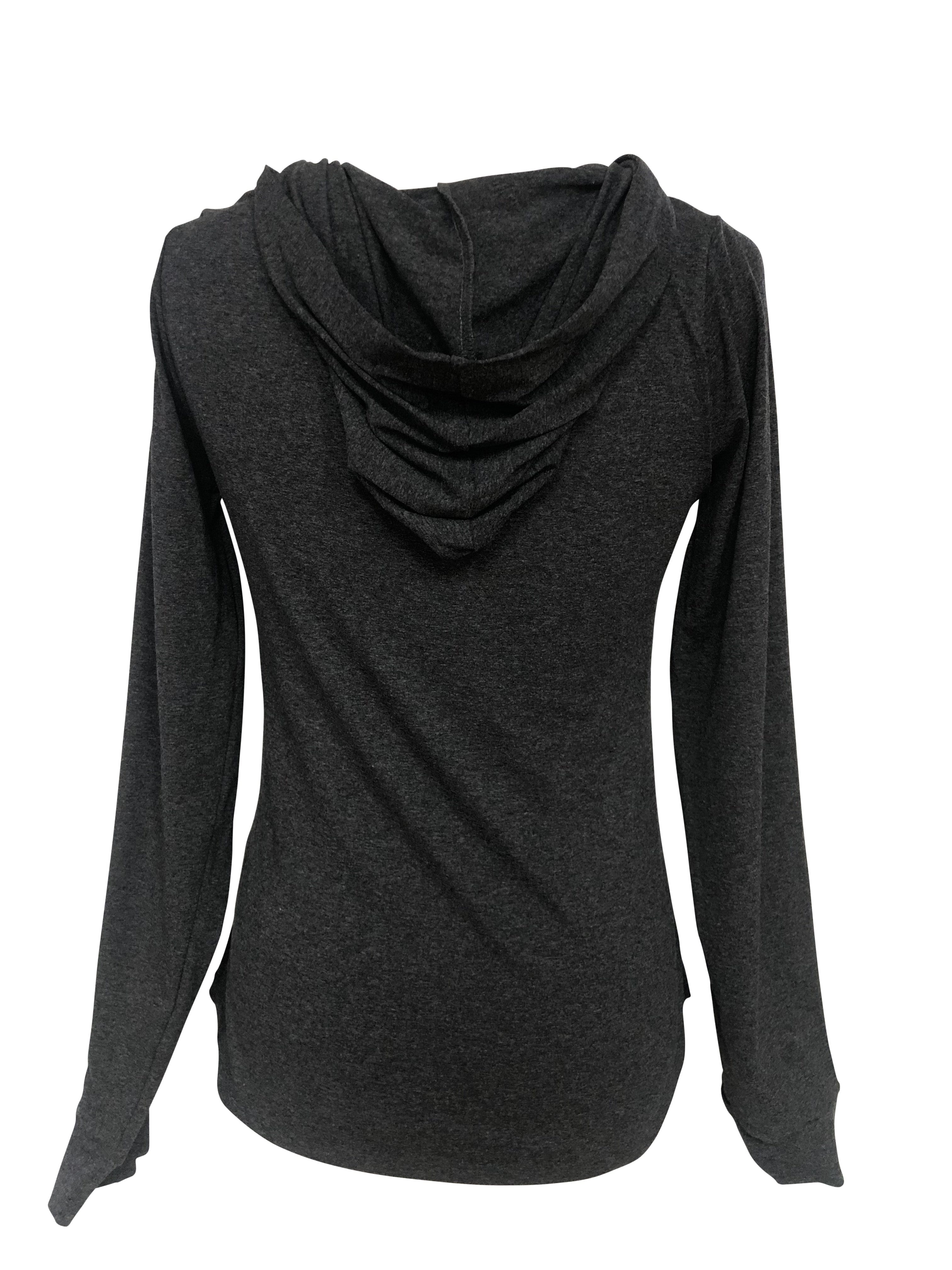 Womens Grey with Skull Rhinestones Long Sleeve Hoodie