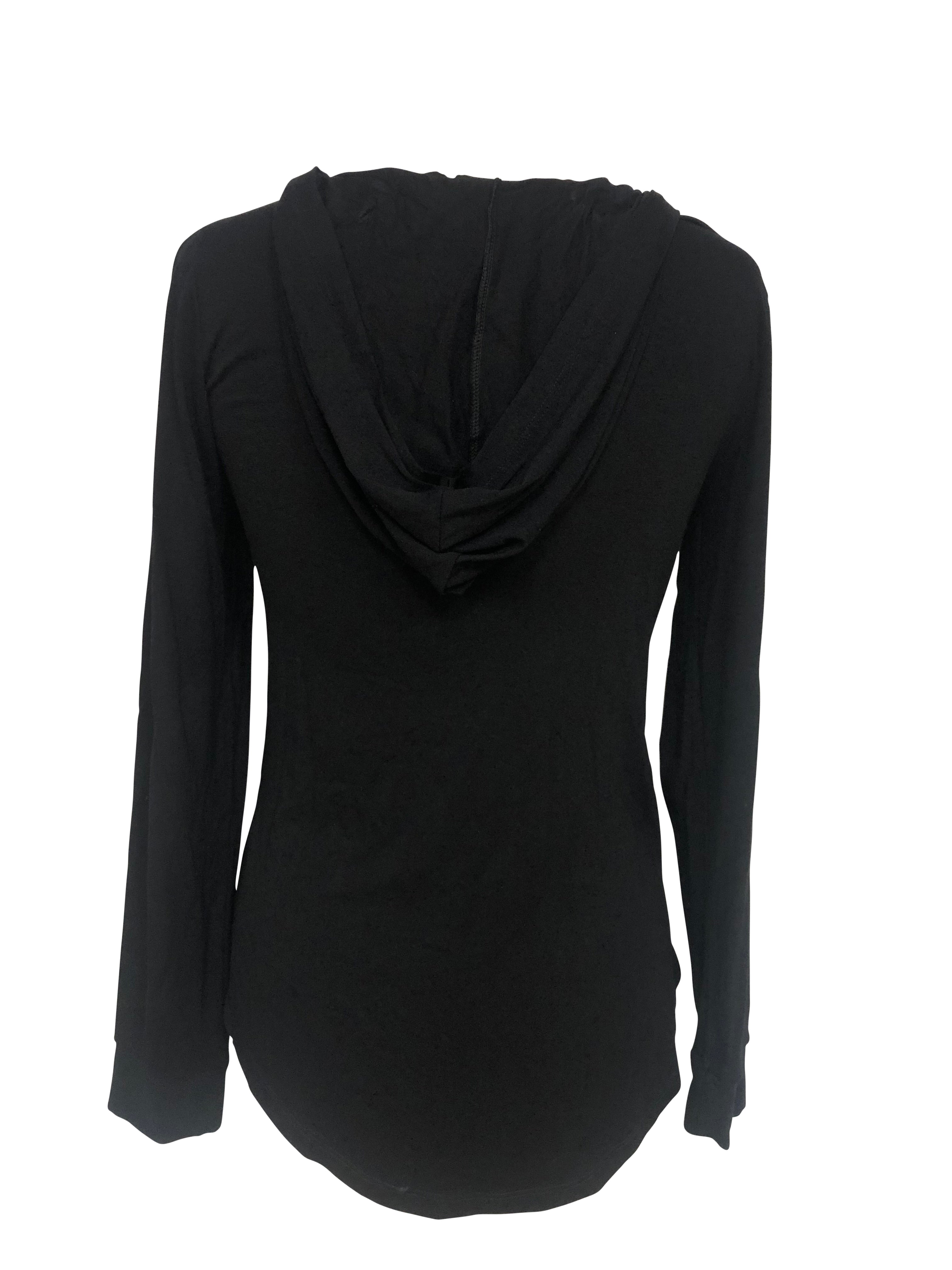 Womens Black with Neon Green Skull Rhinestones Long Sleeve Hoodie