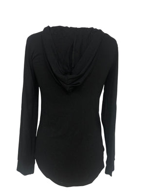 Womens Black with Neon Green Skull Rhinestones Long Sleeve Hoodie