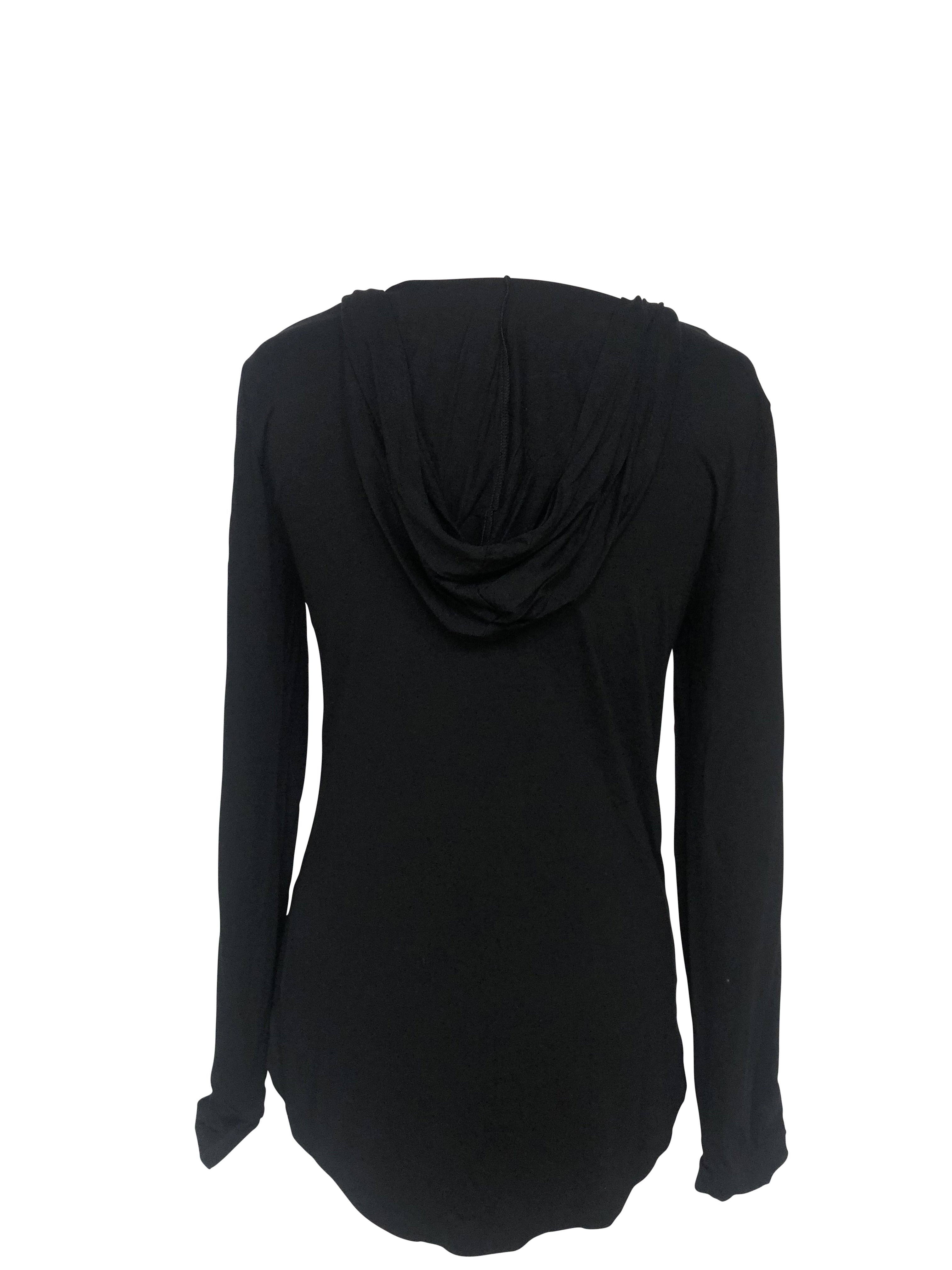 Womens Black with Neon Blue Skull Rhinestones Long Sleeve Hoodie