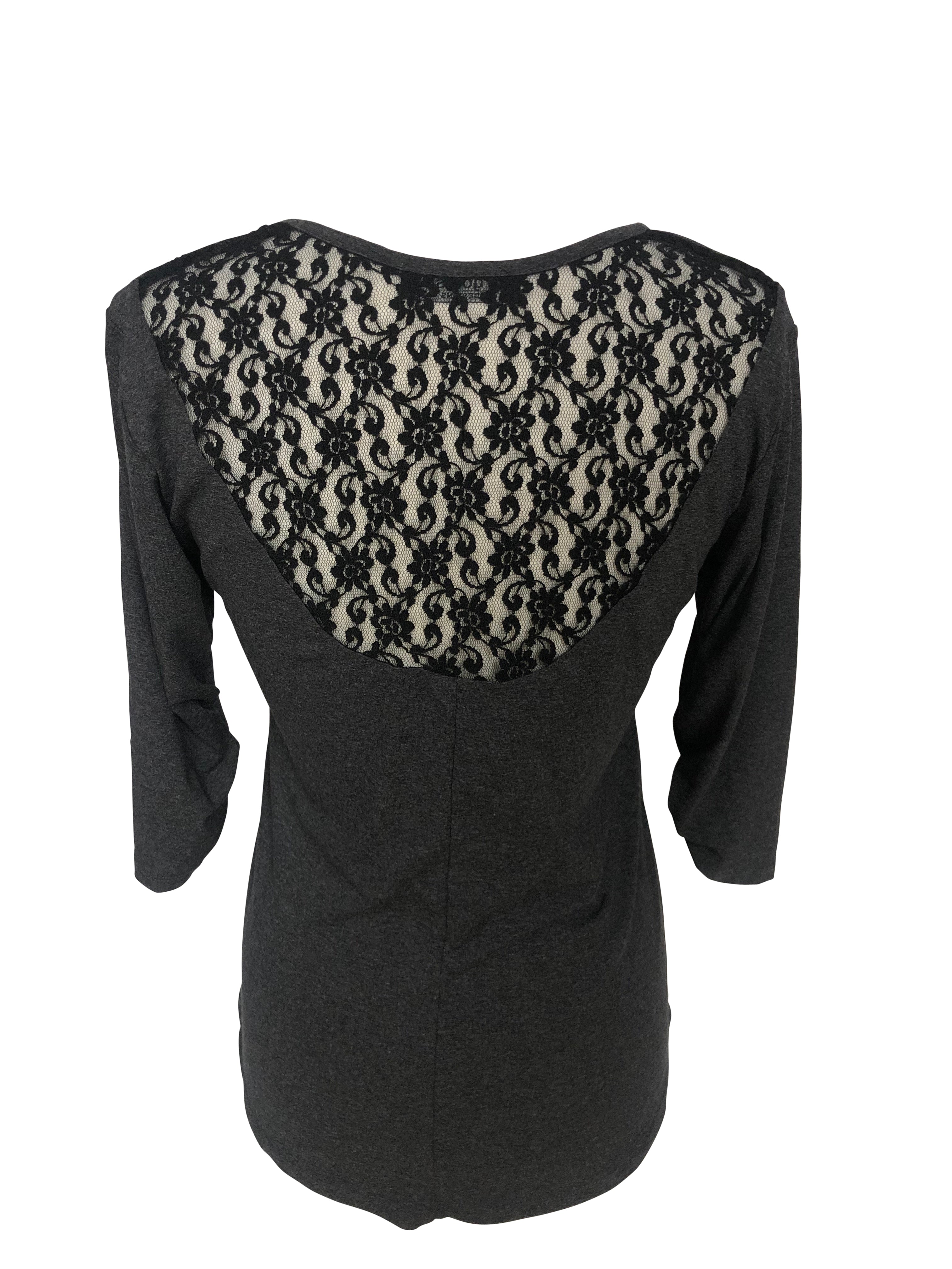 Womens Grey with Skull Rhinestones Half Sleeve Shirt
