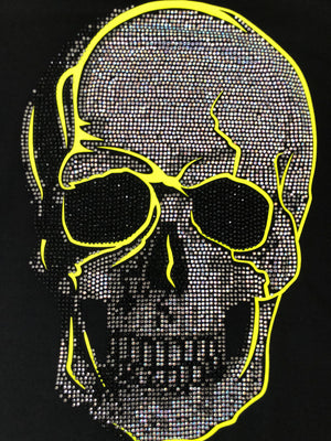 Womens Black with Neon Green Skull Rhinestones Long Sleeve Hoodie