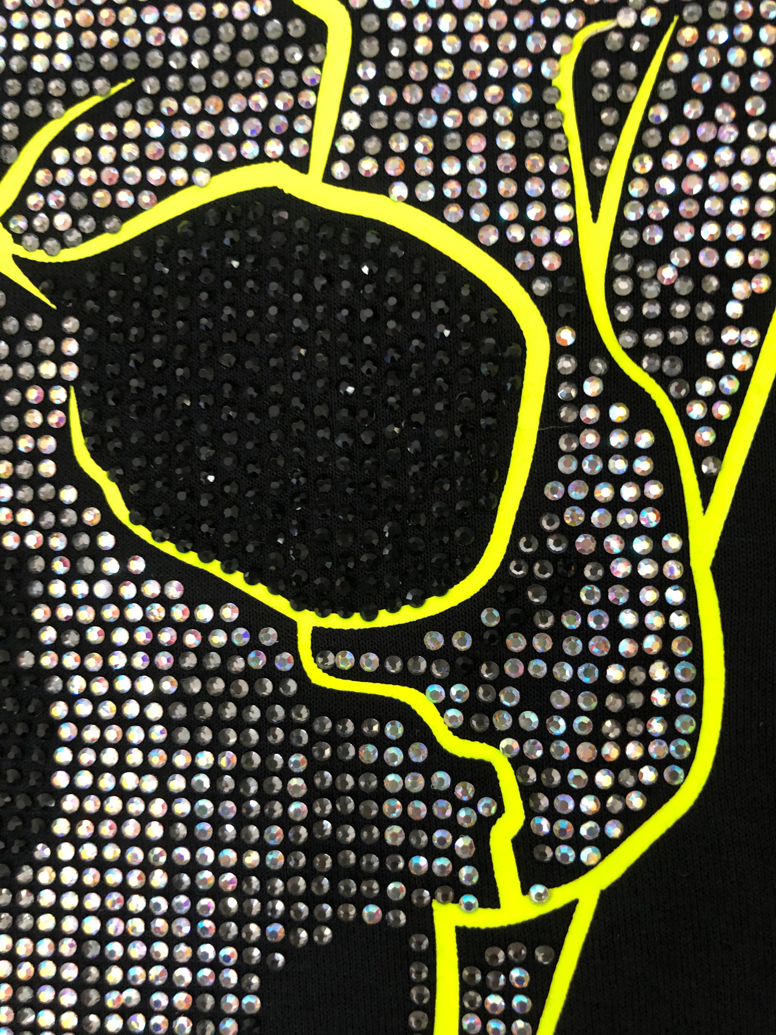 Womens Black with Neon Green Skull Rhinestones Long Sleeve Hoodie