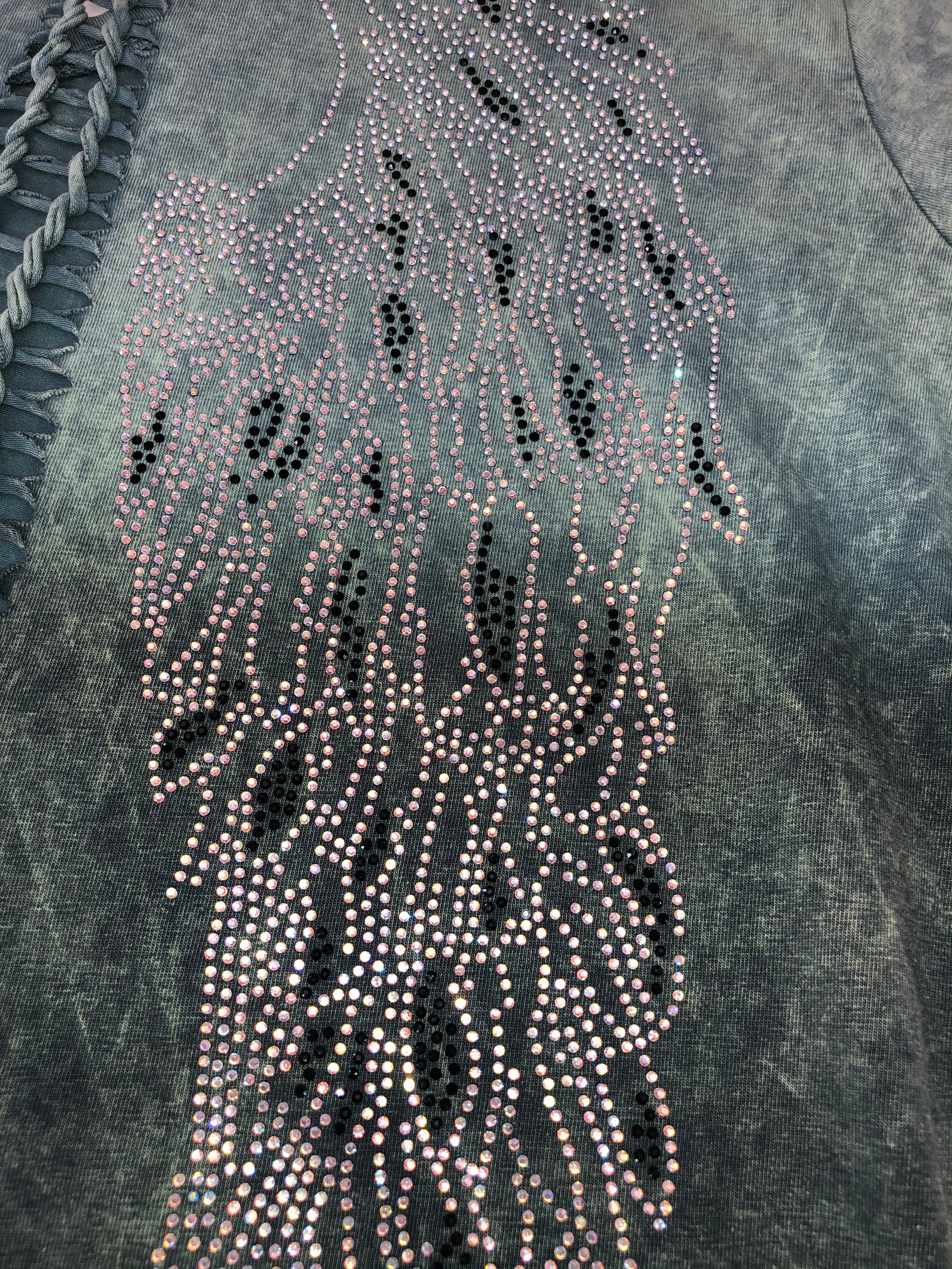 Women's Green Ombre Winged Back with Rhinestones Shirt
