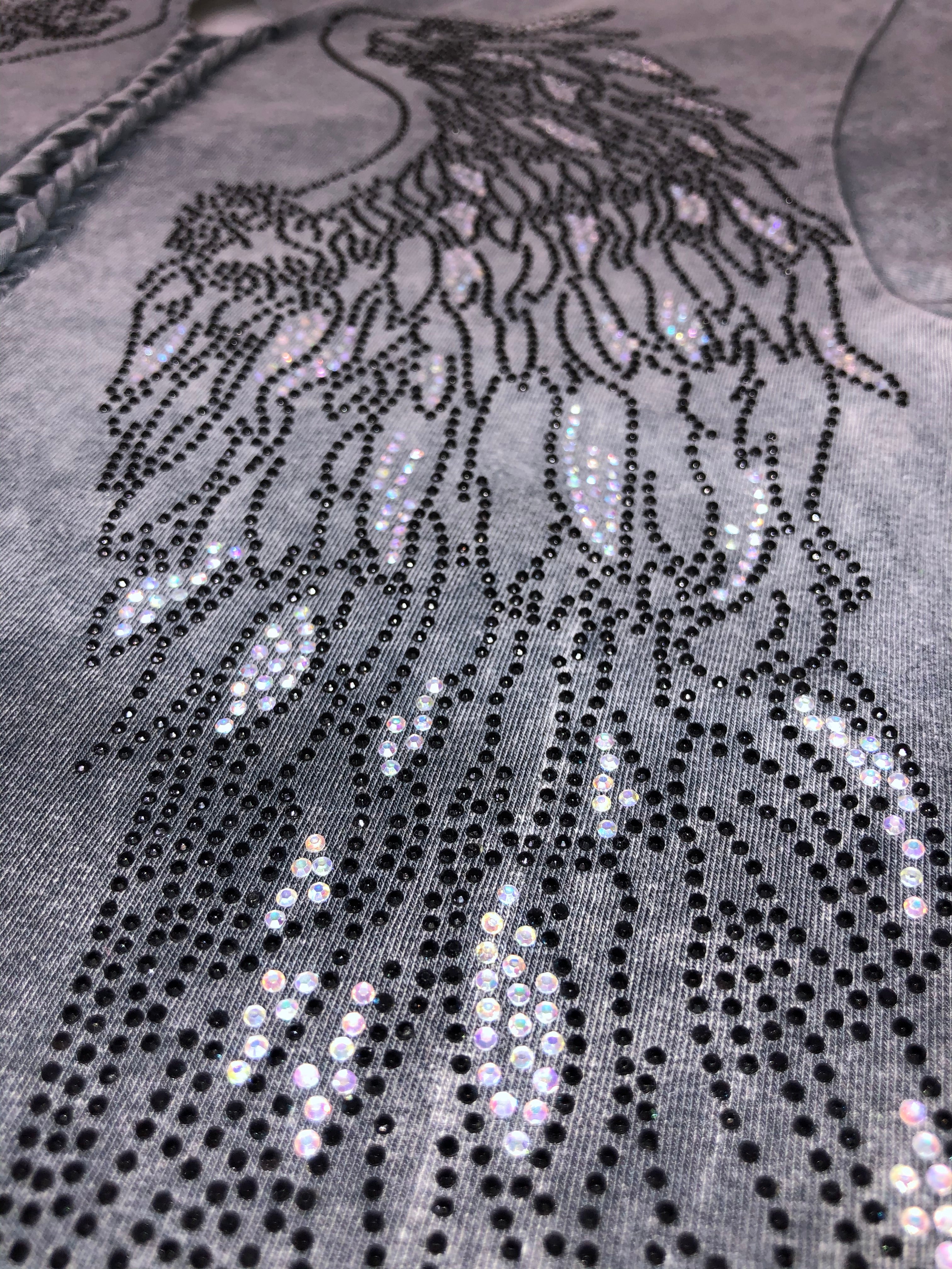 Women's Charcoal Ombre Top Light Winged Back with Rhinestones Shirt