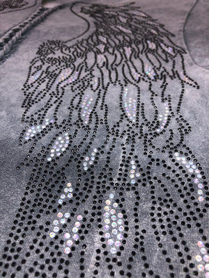 Women's Charcoal Ombre Top Light Winged Back with Rhinestones Shirt