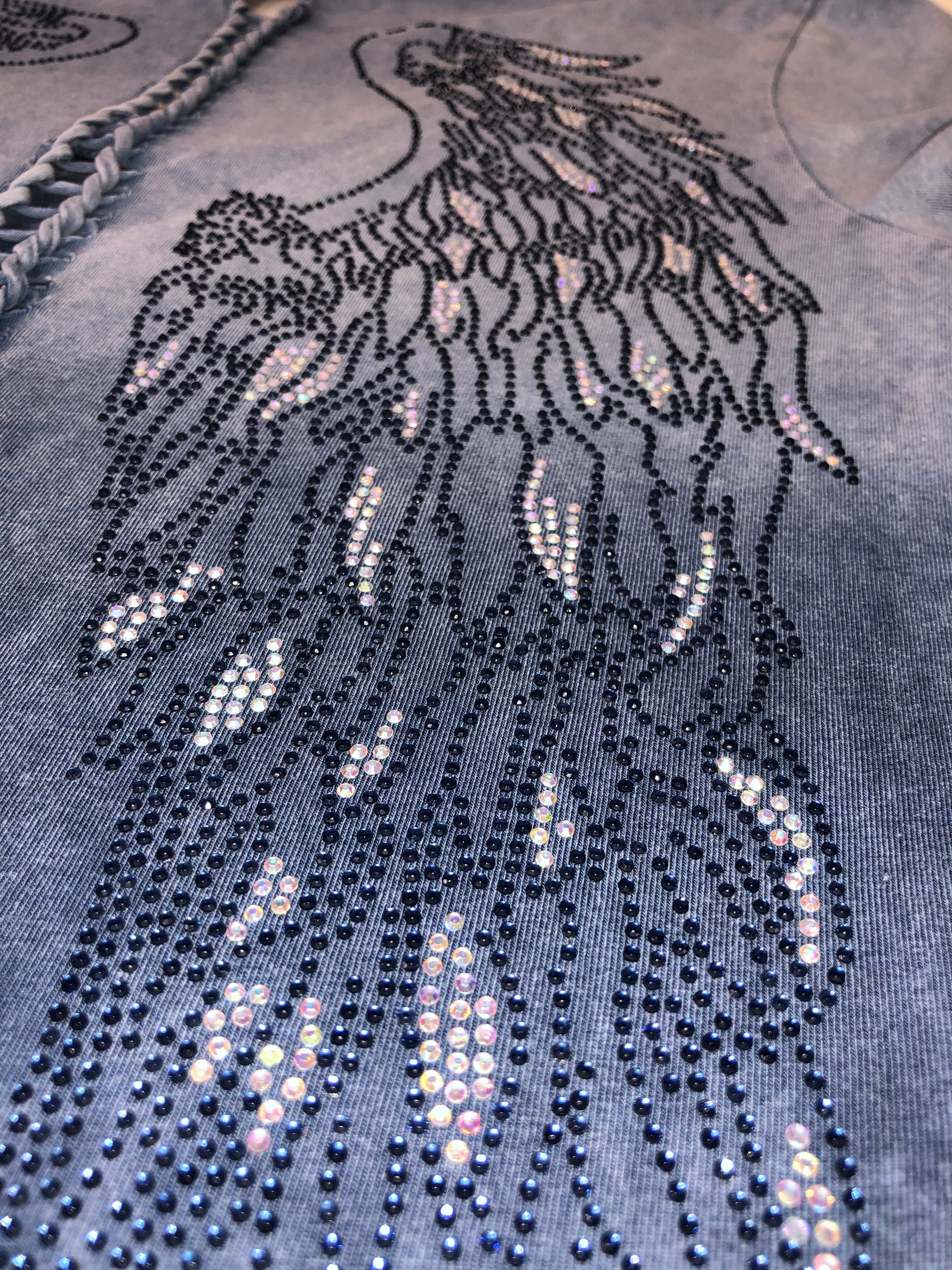 Women's Blue Ombre Winged Back with Rhinestones Shirt