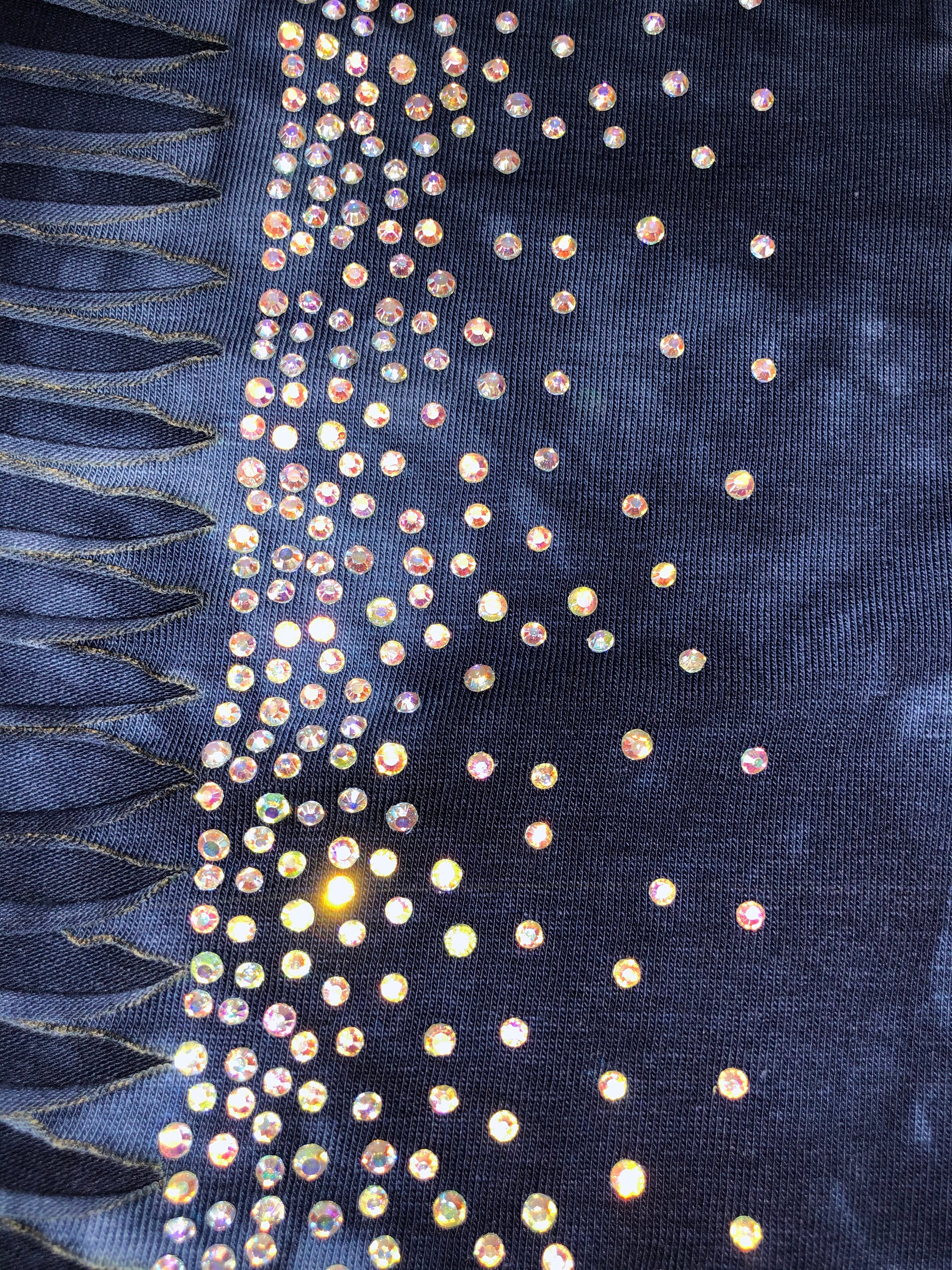 Women's Dark Blue Open Back with Rhinestones Shirt