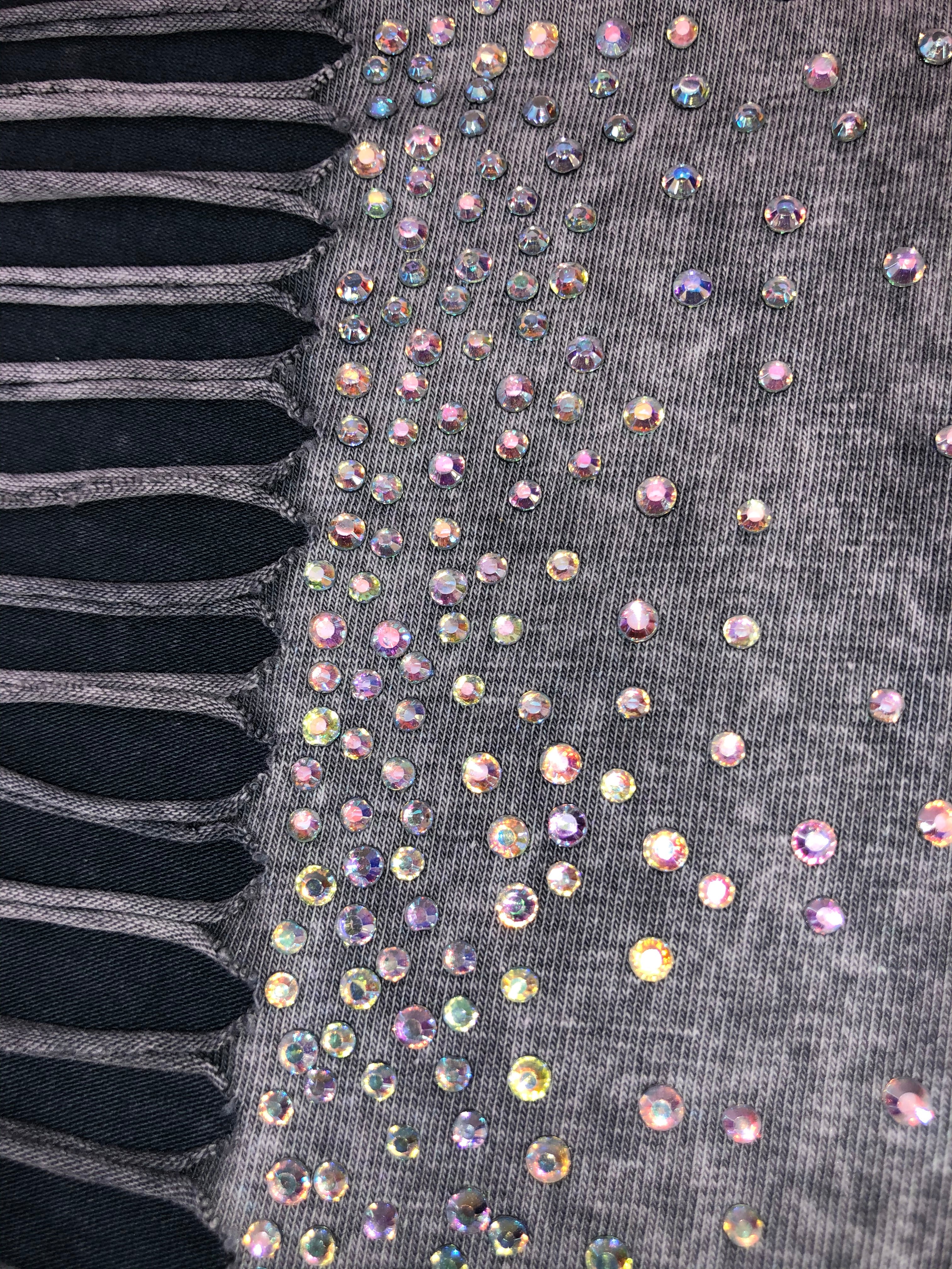 Women's Charcoal Bottom Light Ombre Open Back with Rhinestones Shirt