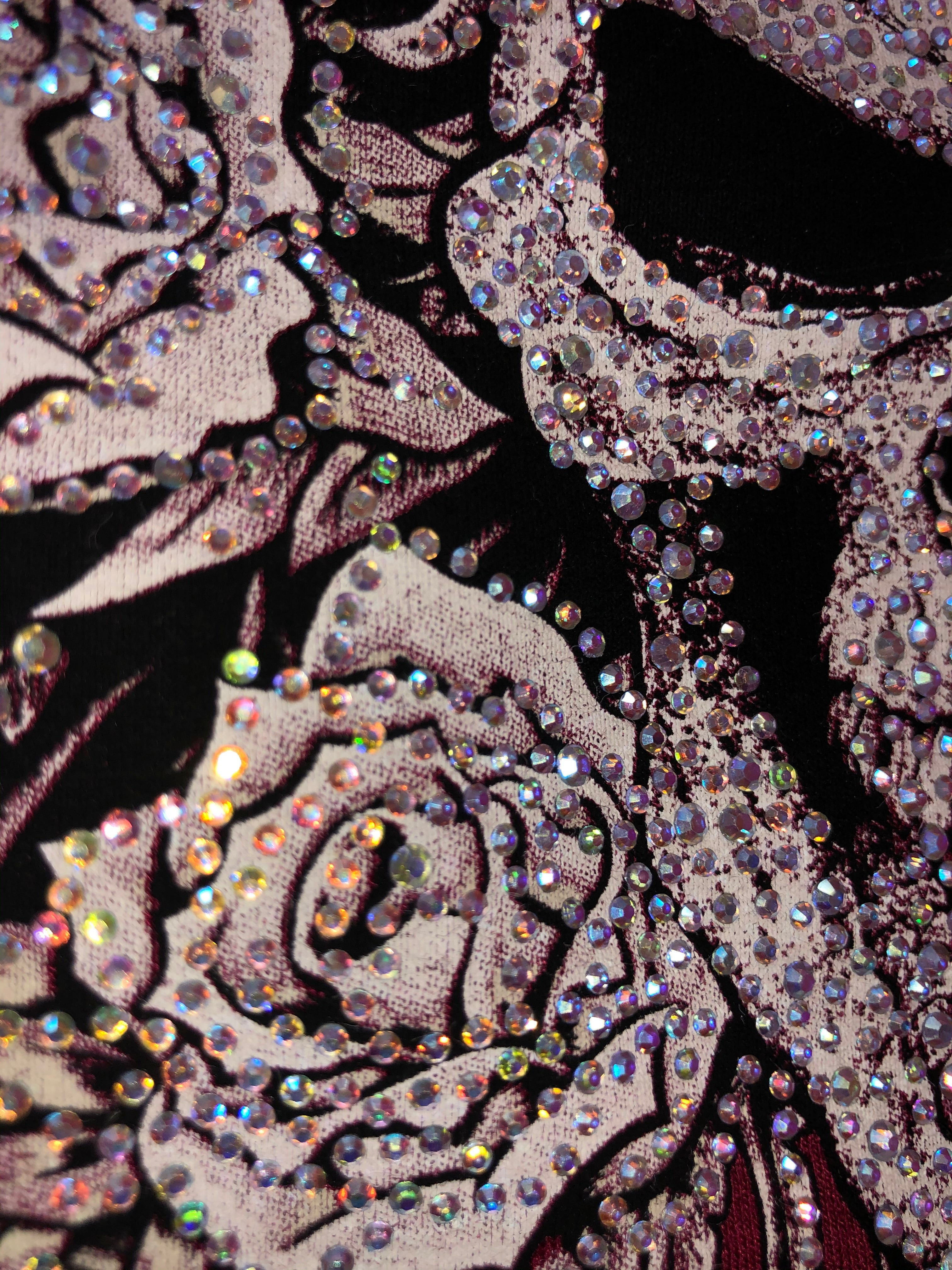 Womens Maroon with Skull Rhinestones Half Sleeve Shirt