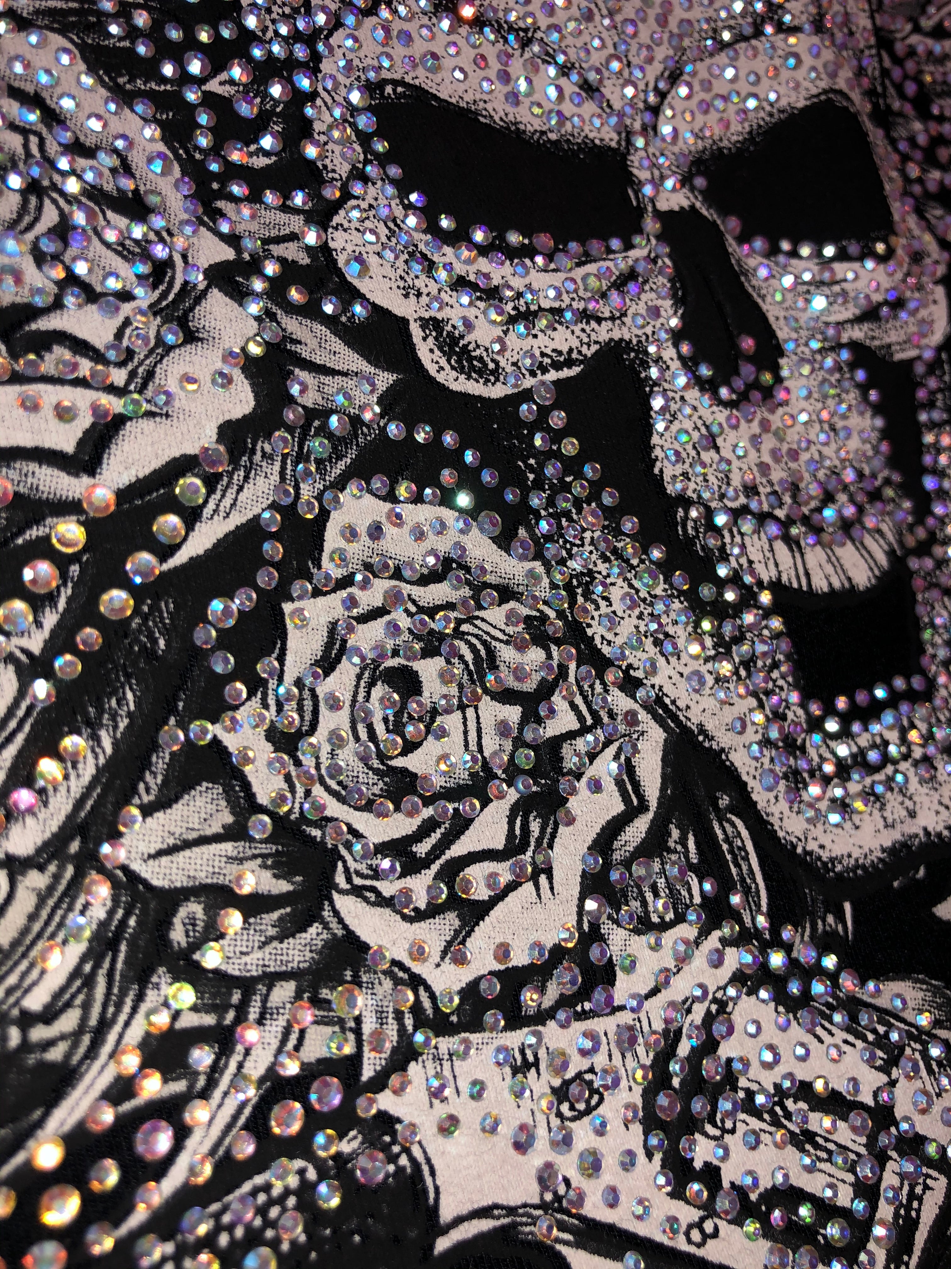 Womens Black with Rhinestones Skull and Cutout Back Tank Top