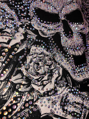 Womens Black with Rhinestones Skull and Cutout Back Tank Top