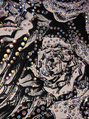Womens Black with Skull Rhinestones Half Sleeve Shirt
