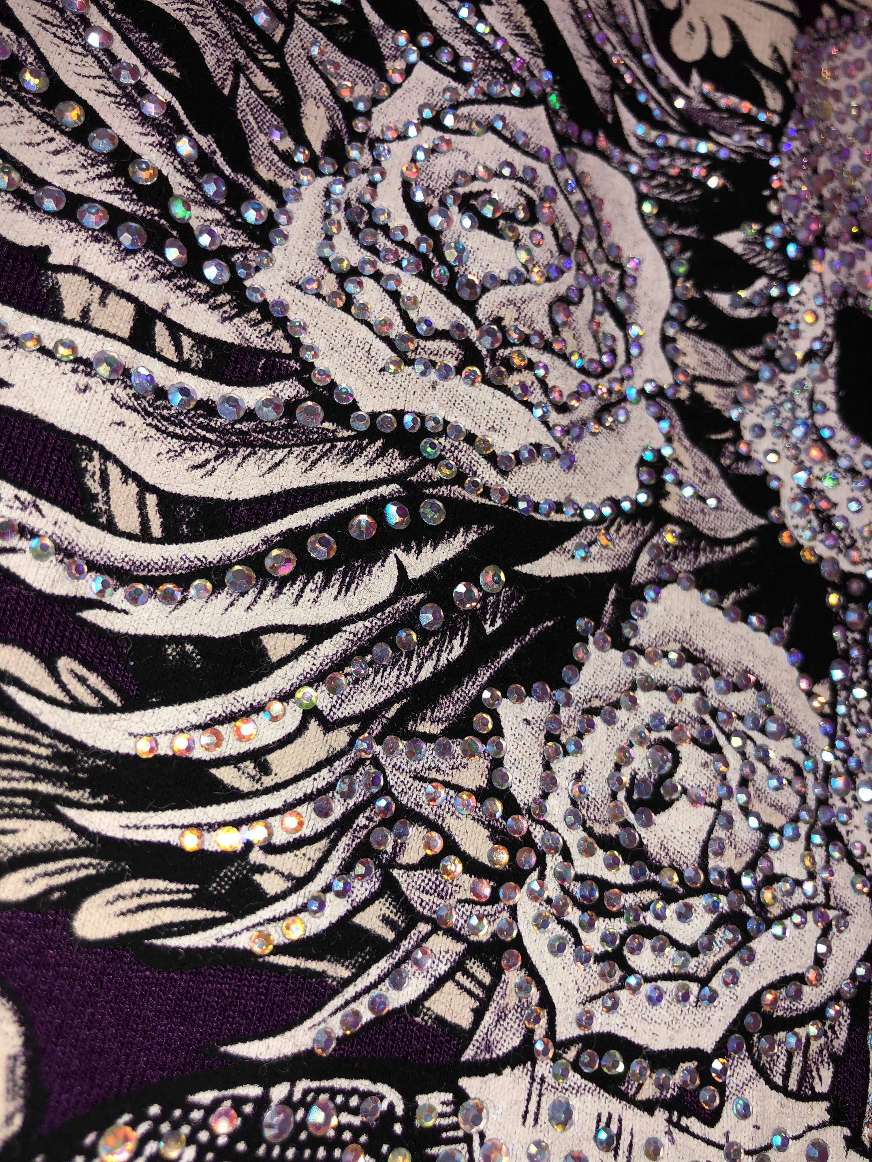 Womens Purple with Rhinestones Skull and Cutout Back Tank Top
