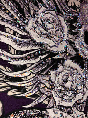 Womens Purple with Rhinestones Skull and Cutout Back Tank Top