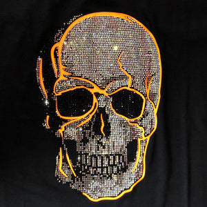 Womens Neon Orange Skull Tank Top with Rhinestones